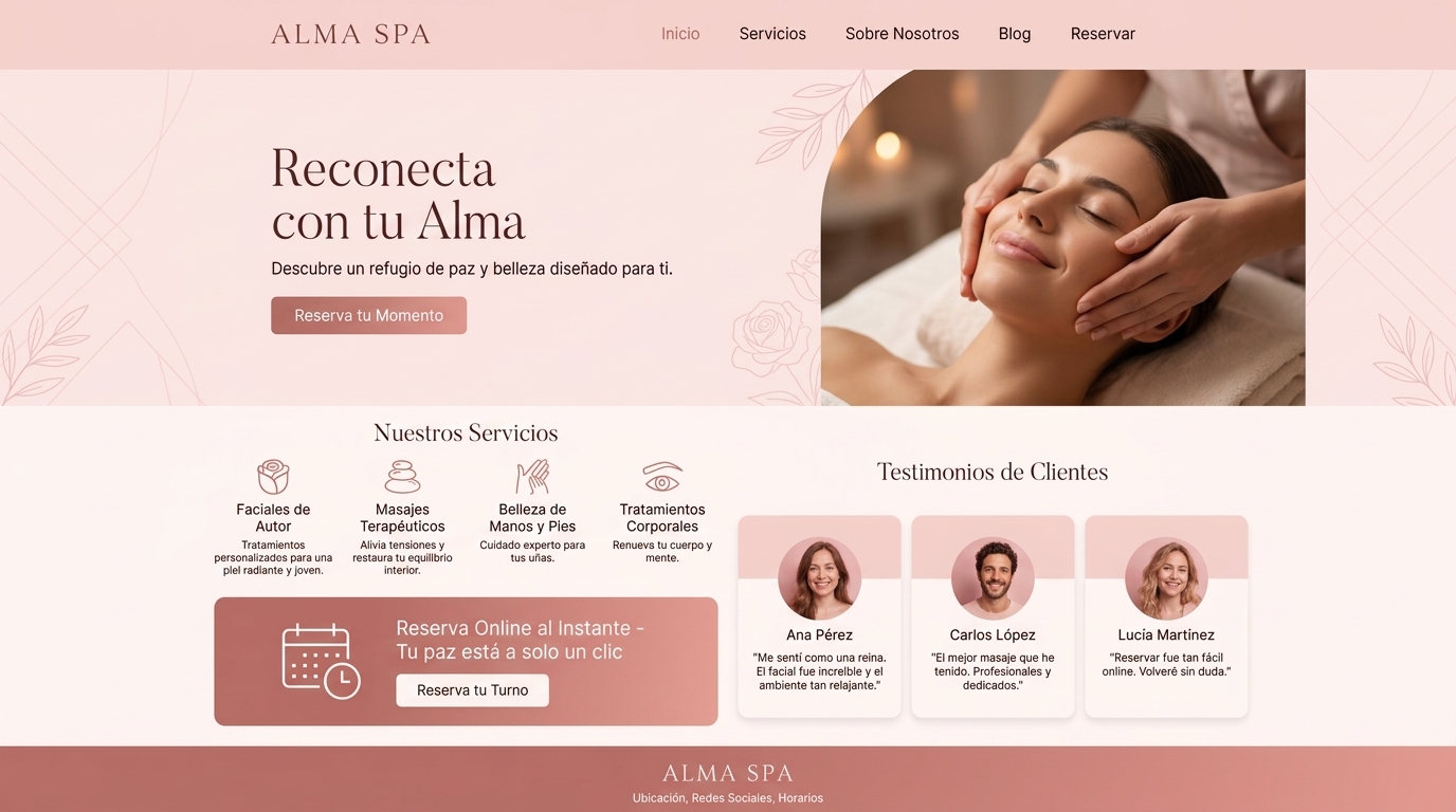Captura de la landing page de Alma Spa