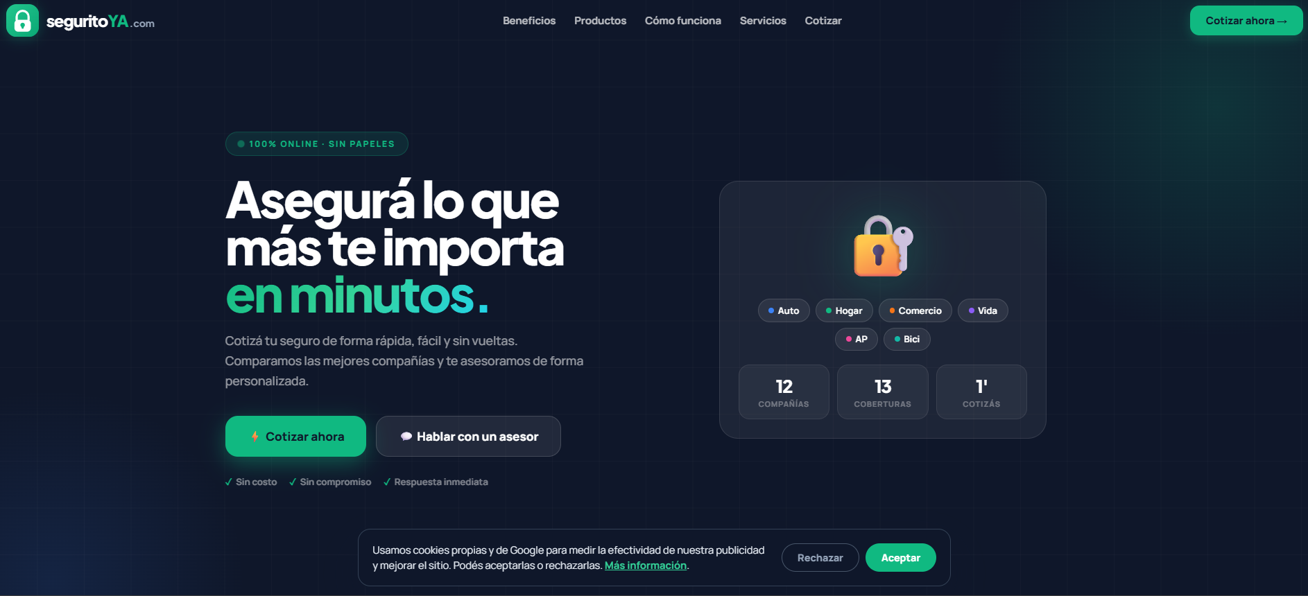 Captura de la landing page de seguritoYA